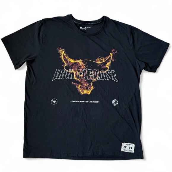 Under Armour X Project Rock Men Shirt 2XL Black Graphic Print Iron Paradise - Picture 1 of 4
